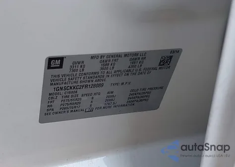 2015 Chevrolet Suburban 1500 Ltz from USA, damaged, VIN 1GNSCKKC2FR128089